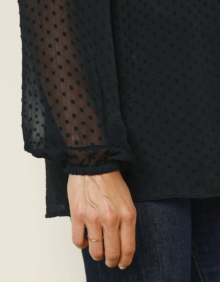 Blouse plumetis, macramé et volants (noir) Blouse plumetis, macramé et volants (noir)