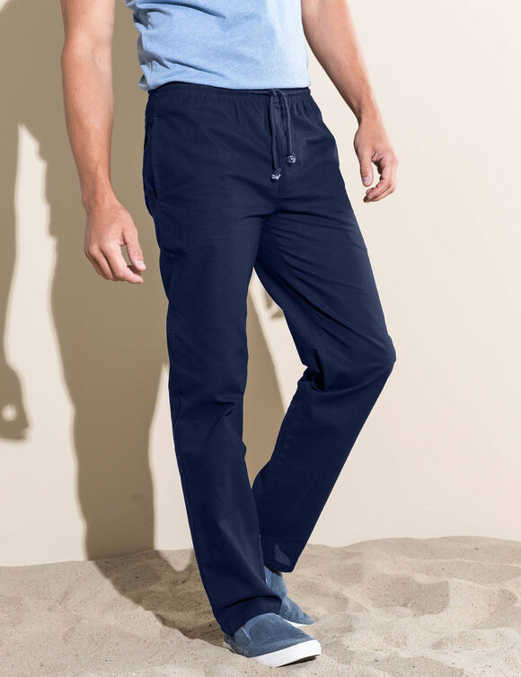 Pantalon toile ceinture élastiquée (marine)