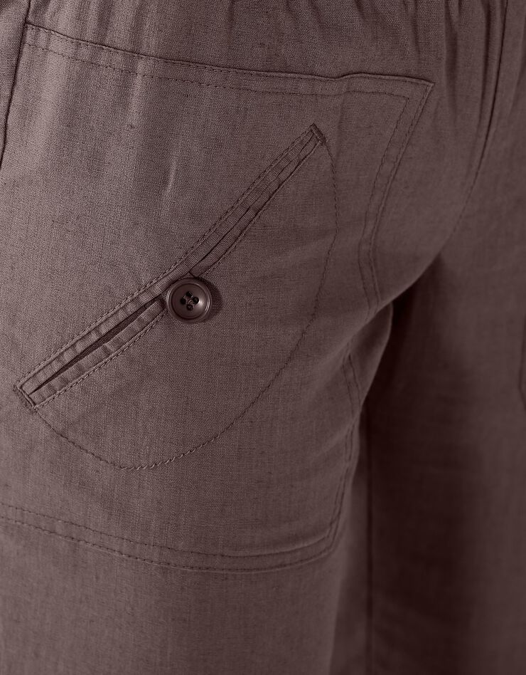 Pantalon coupe droite 7/8ème taille élastiquée, lin coton (marron glacé)