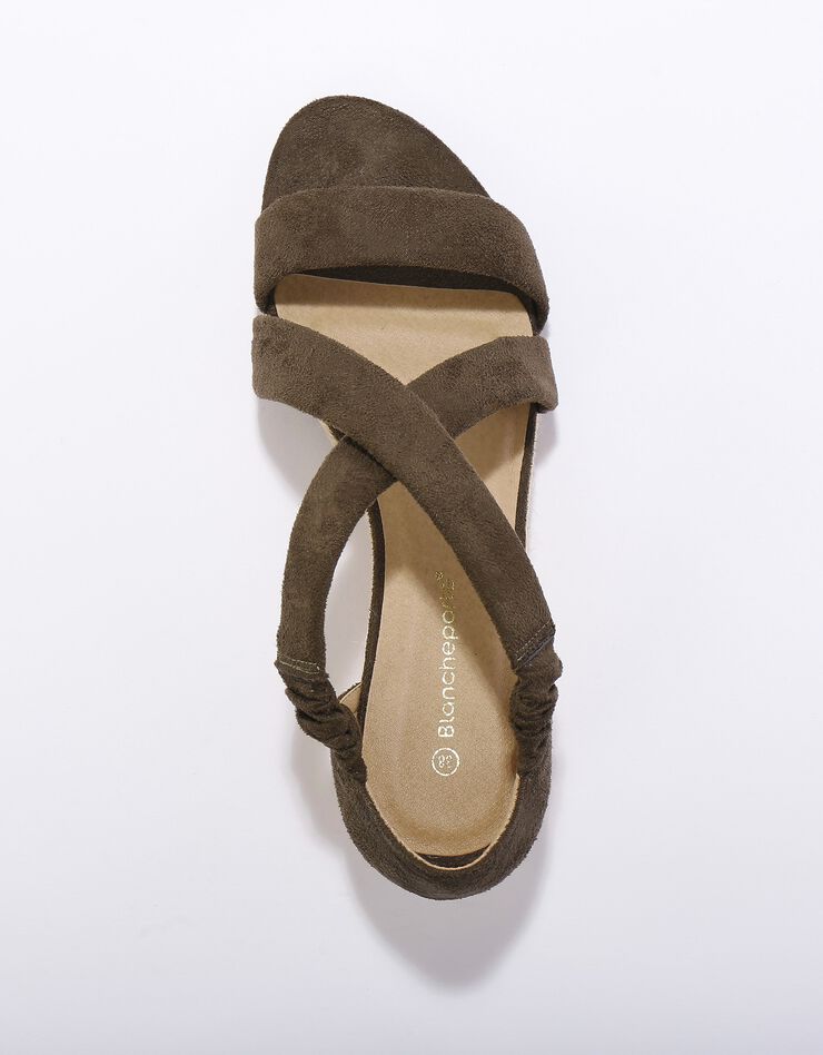 Sandales compensées élastiquées dessus effet suédine (kaki) Sandales compensées élastiquées dessus effet suédine (kaki)