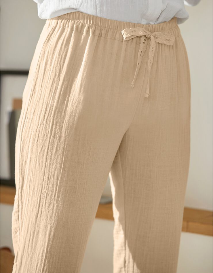 Pantalon joggpant uni gaze de coton (sable) Pantalon joggpant uni gaze de coton (sable)