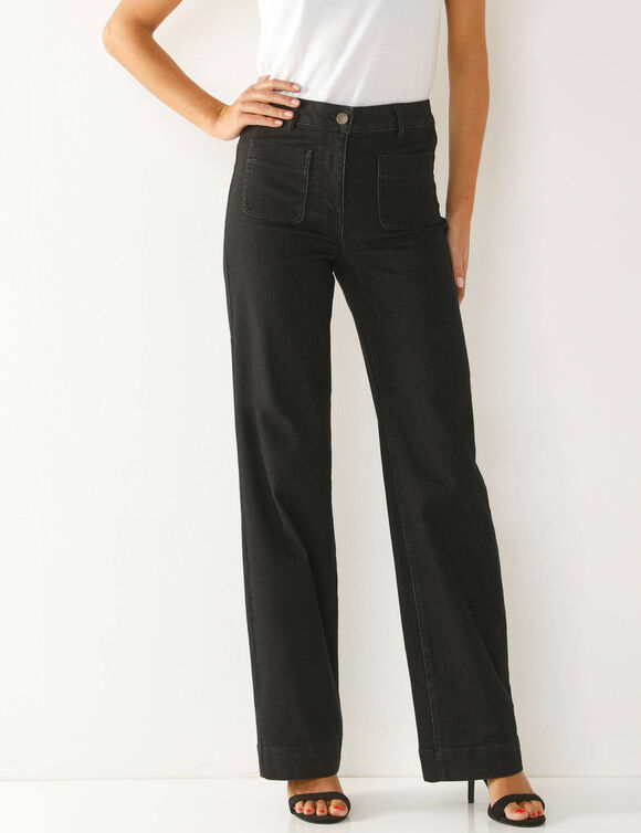 Jean coupe large taille haute, petite stature (black used)