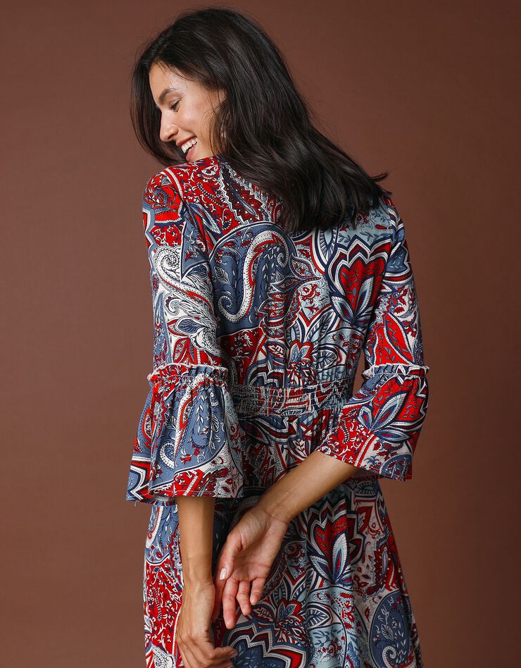 Robe imprimée boutonnée (indigo / rouge) Robe imprimée boutonnée (indigo / rouge)