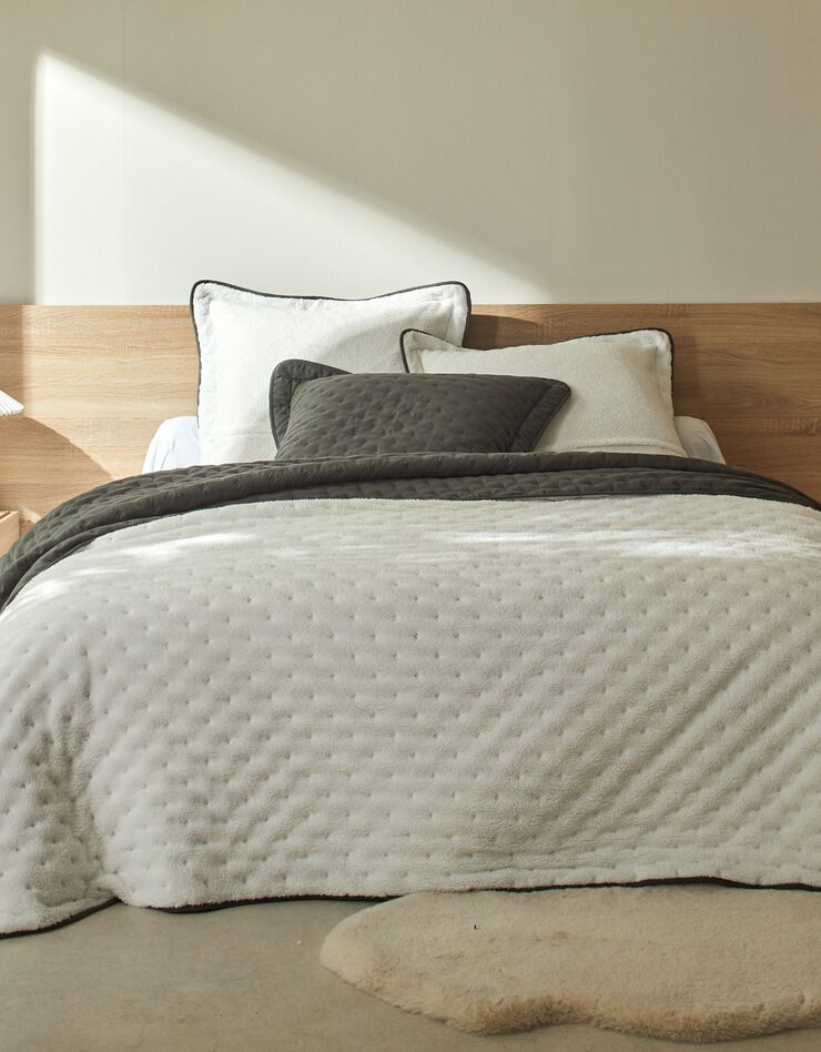 Couvre-lit réversible microfibre matelassée/sherpa (anthracite)