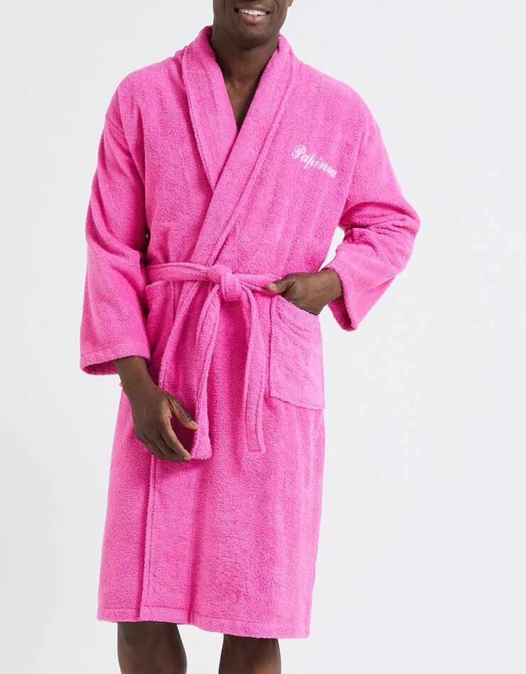 Peignoir mixte adulte éponge bouclette col châle personnalisable (fuchsia)
