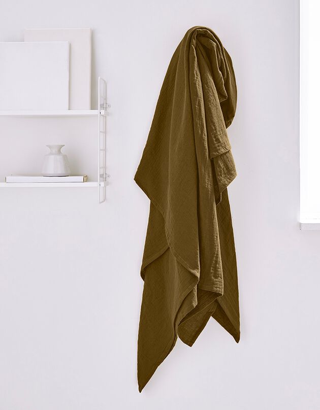 Plaid uni ou jeté de canapé gaze de coton (bronze)