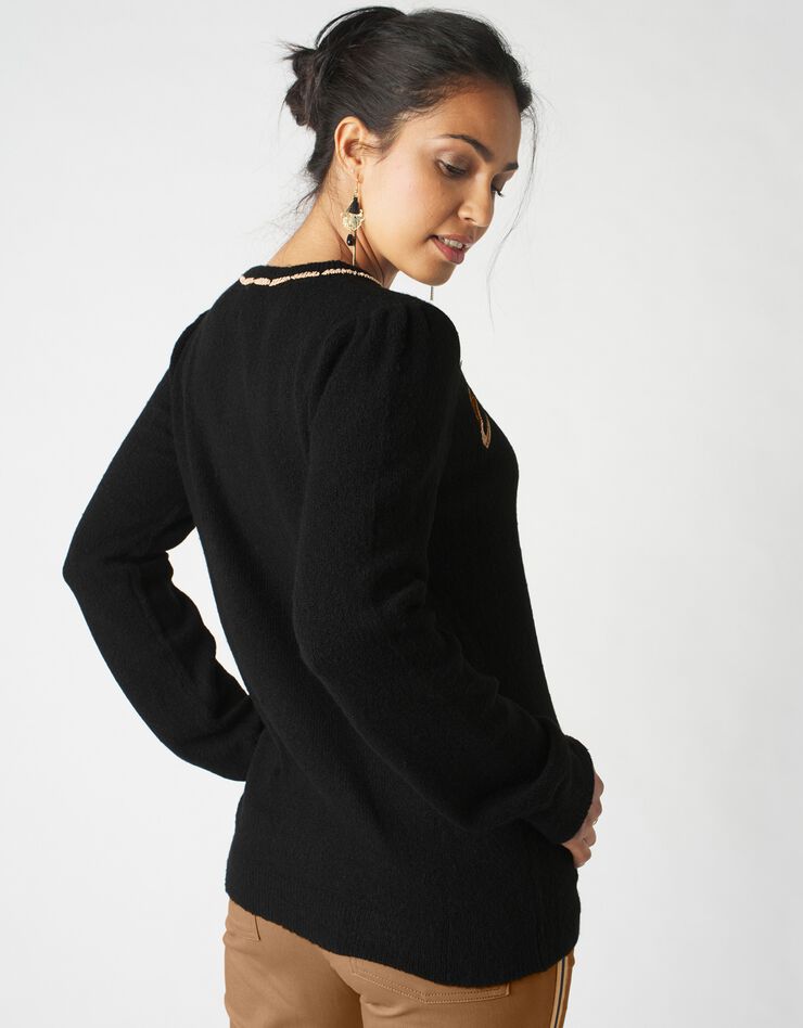 Pull brodé sequins dorés (noir / doré) Pull brodé sequins dorés (noir / doré)