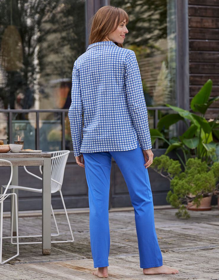 Pyjama imprimé carreaux - col tailleur (bleu)