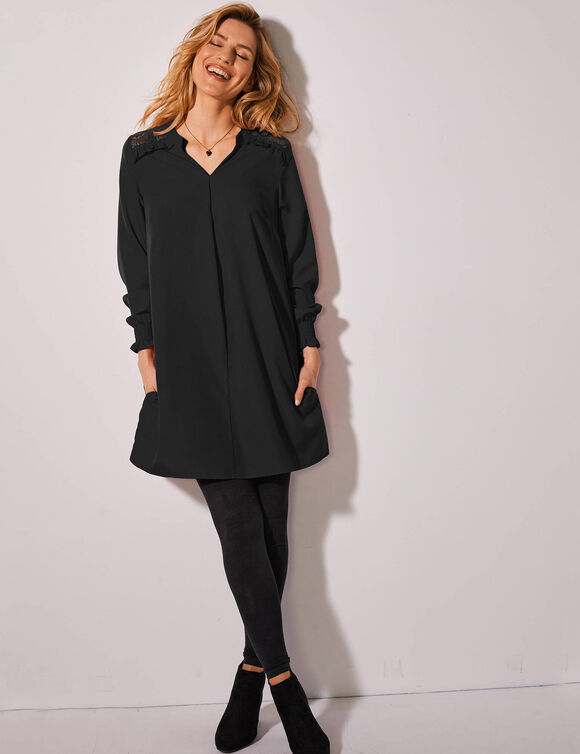 Tunique dentelle manches longues unie (noir)