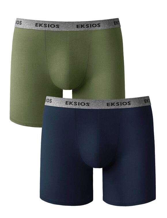 Boxer long coupe short - lot de 2 (marine + tilleul)