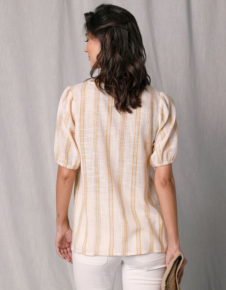 Blouse boutonnée rayée manches aux coudes (blanc cassé / jaune) Blouse boutonnée rayée manches aux coudes (blanc cassé / jaune)