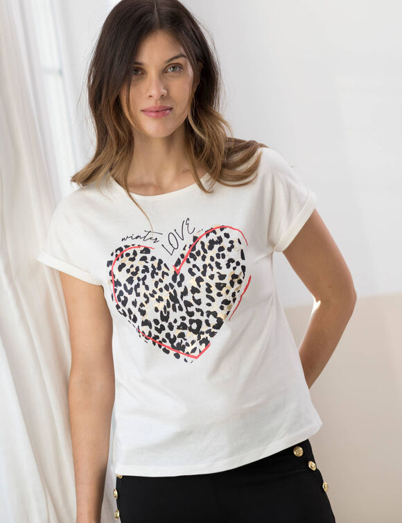 T-shirt manches courtes, imprimé "love" (écru)