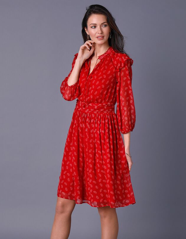 Robe voile imprimé cachemire minimaliste  (rouge foncé)