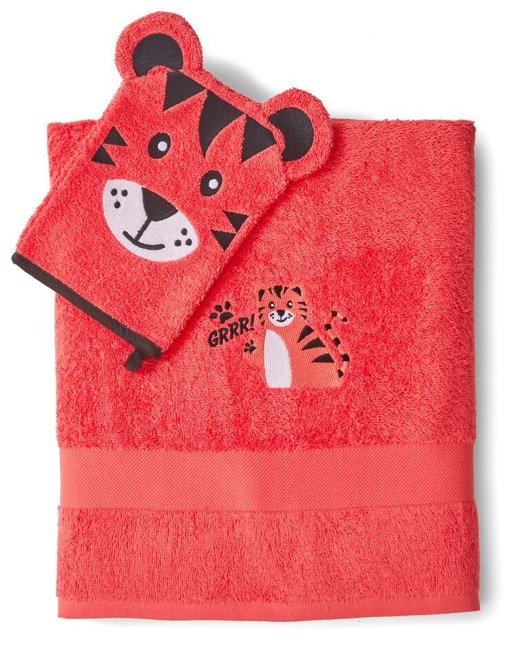 Collection éponge enfant brodée tigre - 380g/m2 (corail) Collection éponge enfant brodée tigre - 380g/m2 (corail)