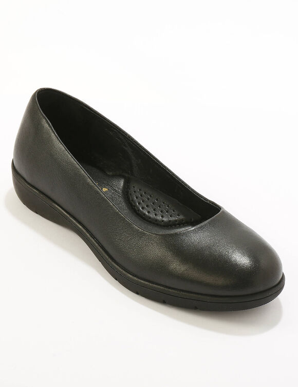 Ballerines souples compens&eacute;es en cuir lisse (noir)