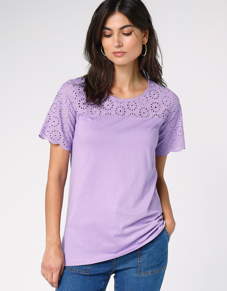 Tee-shirt broderie anglaise (lilas)