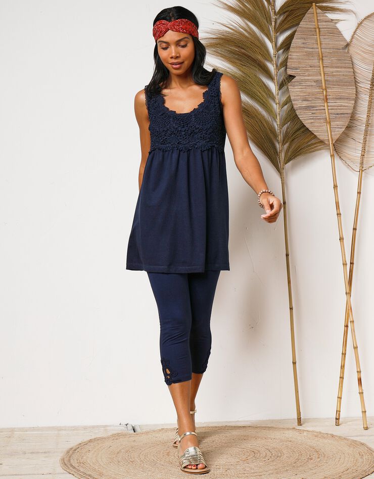 Legging 3/4 macramé, taille élastiquée (marine)