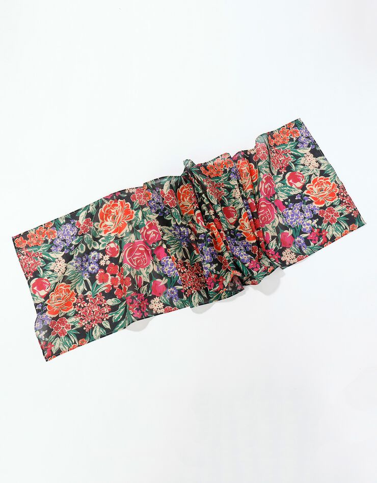 Foulard fabriqué en France imprimé grosses fleurs, 198x38 cm  - coton  (noir)