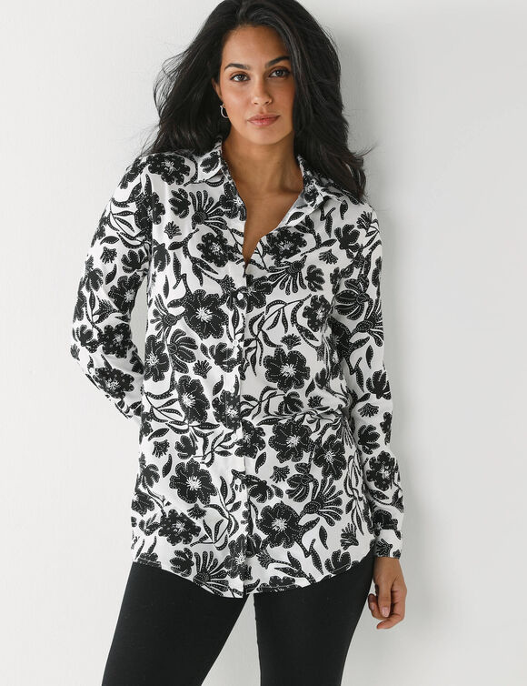 Chemise liquette imprimé floral bicolore (écru / noir)