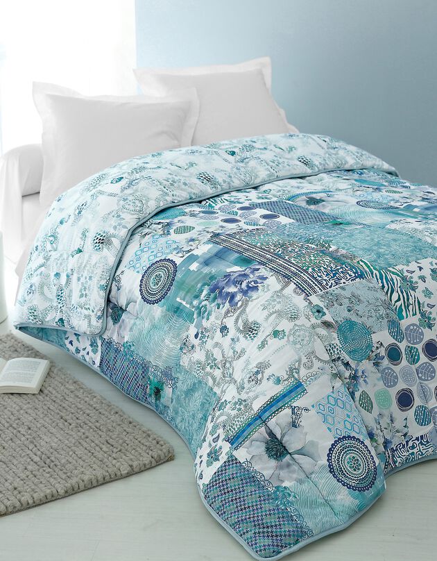 Couette coton imprimée Champêtre 200g/m2 (bleu / vert)