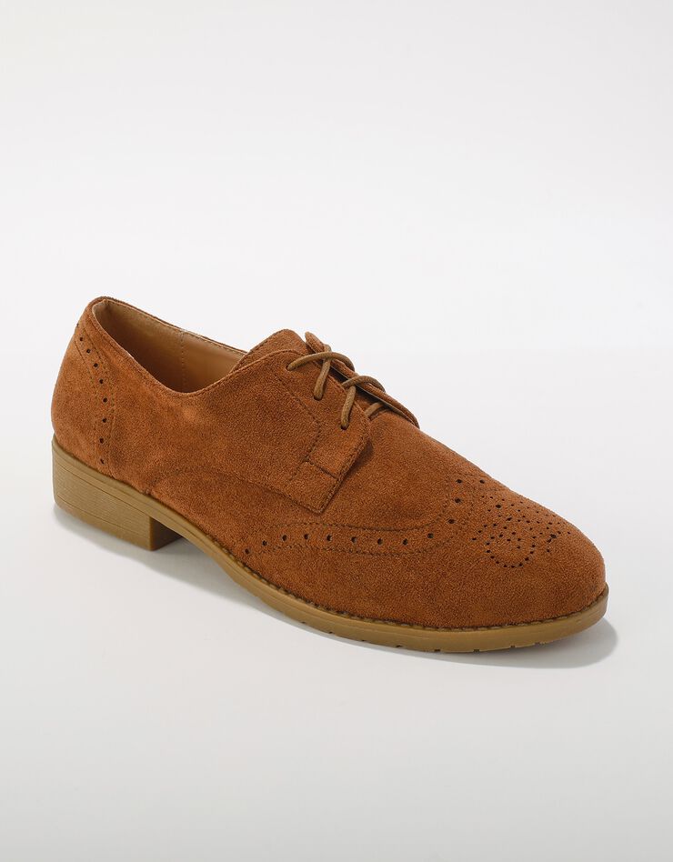 Derbies à lacets en suédine, bout perforé (beige)