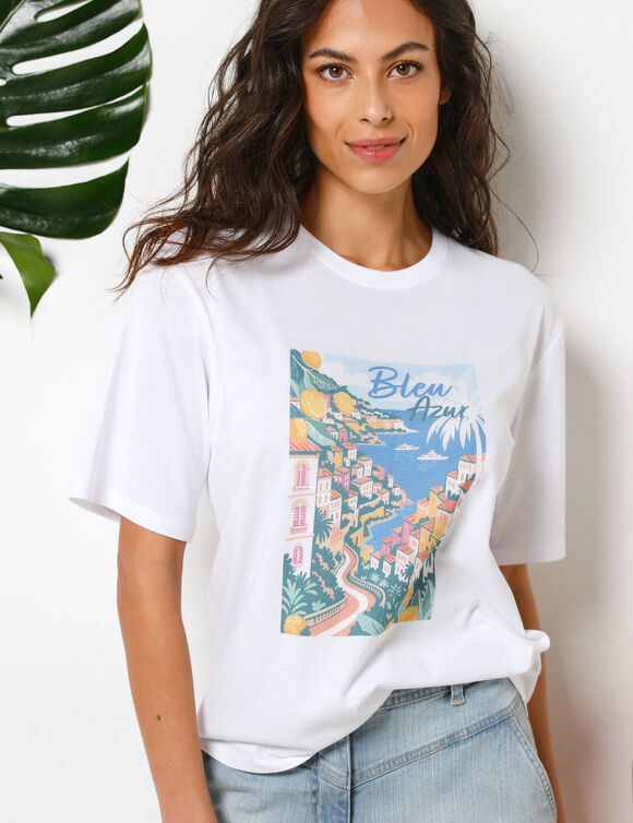 T-shirt loose imprim&eacute; carte postale, jersey (blanc)
