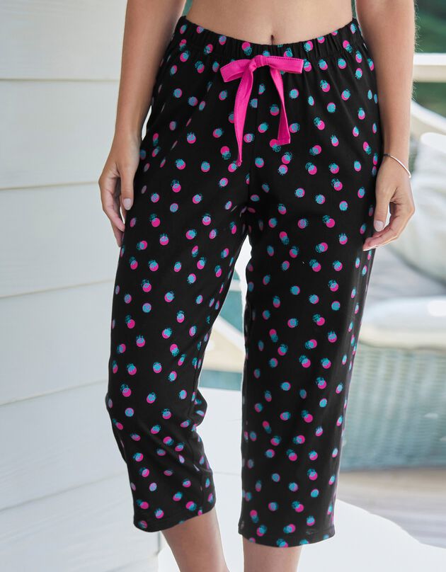 Pantacourt pyjama imprimé à pois  (noir / fuchsia)