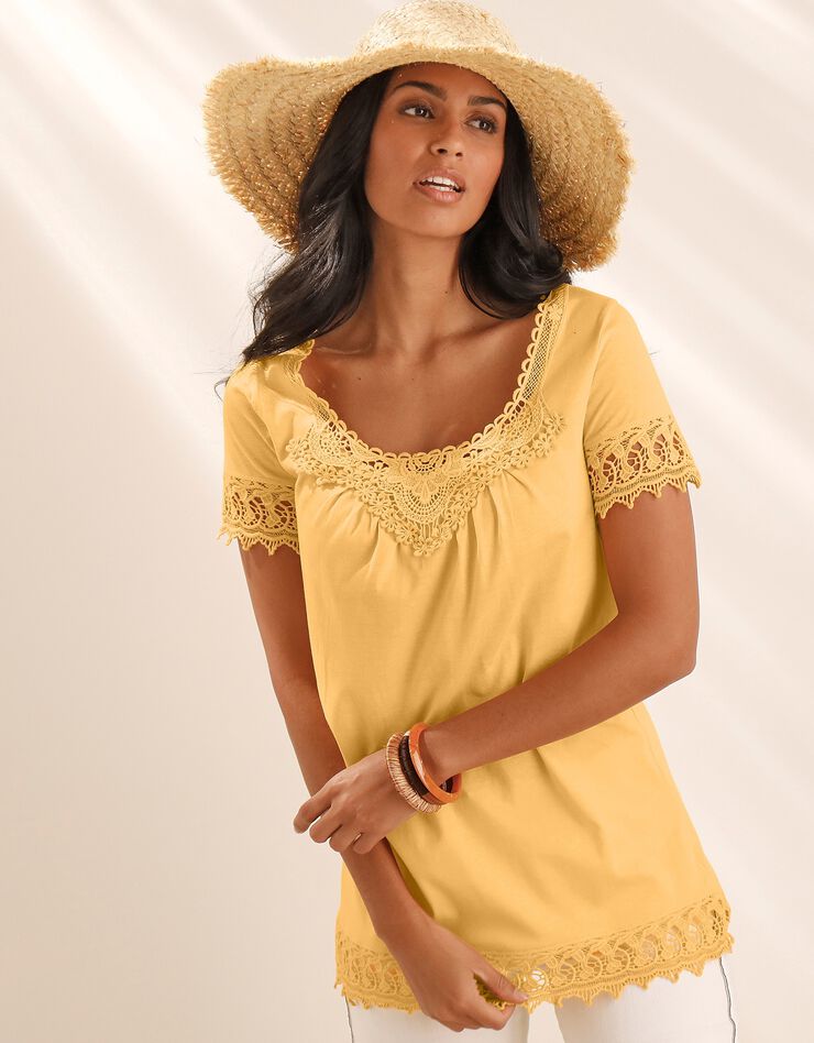 Tee-shirt macramé fantaisie (safran) Tee-shirt macramé fantaisie (safran)