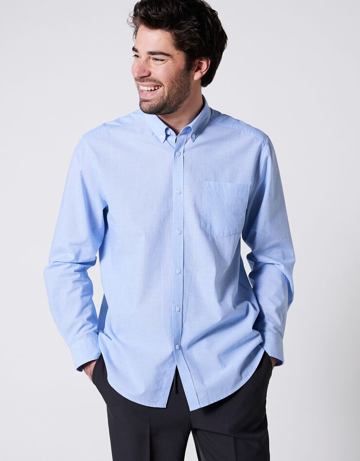 Long-sleeved plain end-on-end shirt