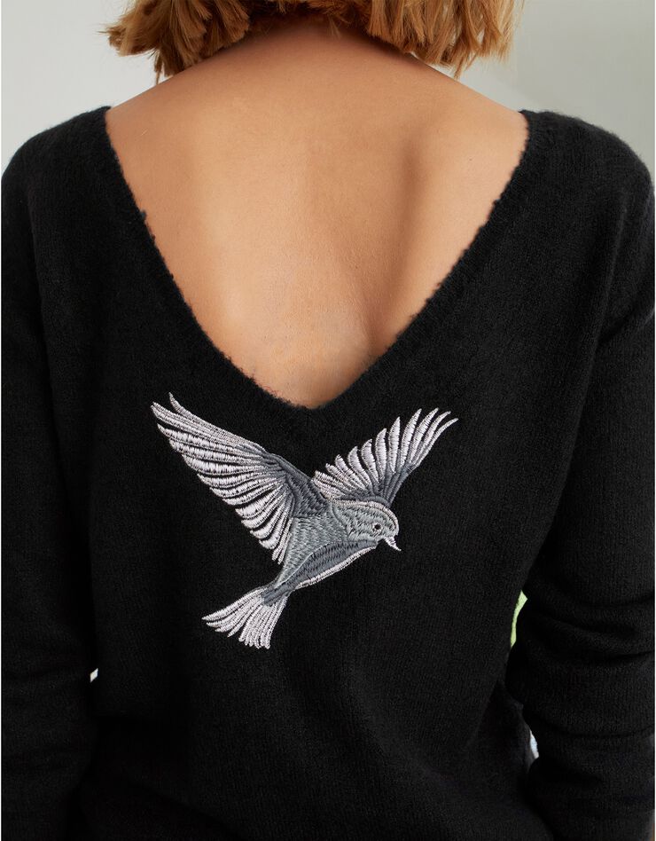 Pull brodé dos "oiseau" (noir / argenté) Pull brodé dos "oiseau" (noir / argenté)
