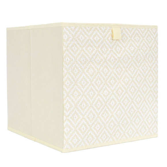 Cube de rangement pliable, tissage fantaisie (crème)