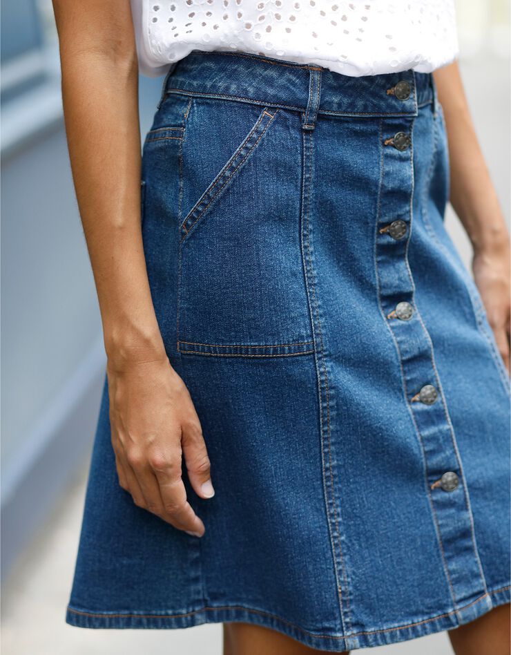 Jupe boutonnée évasée en jean (stone)