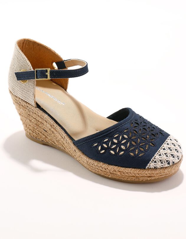Espadrilles compensées dessus macramé (bleu marine)