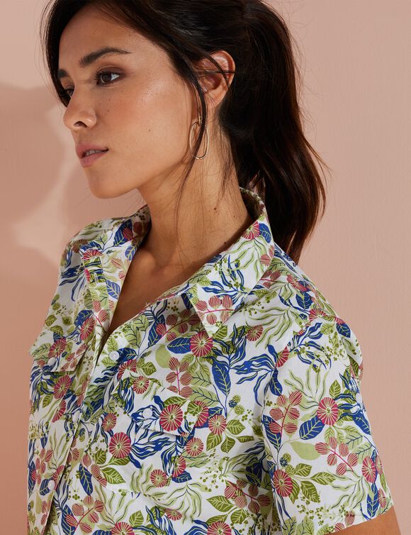 Chemisier Femme SANDRA B Imprimé Fleurs - Viscose, Taille 44, Manches Courtes