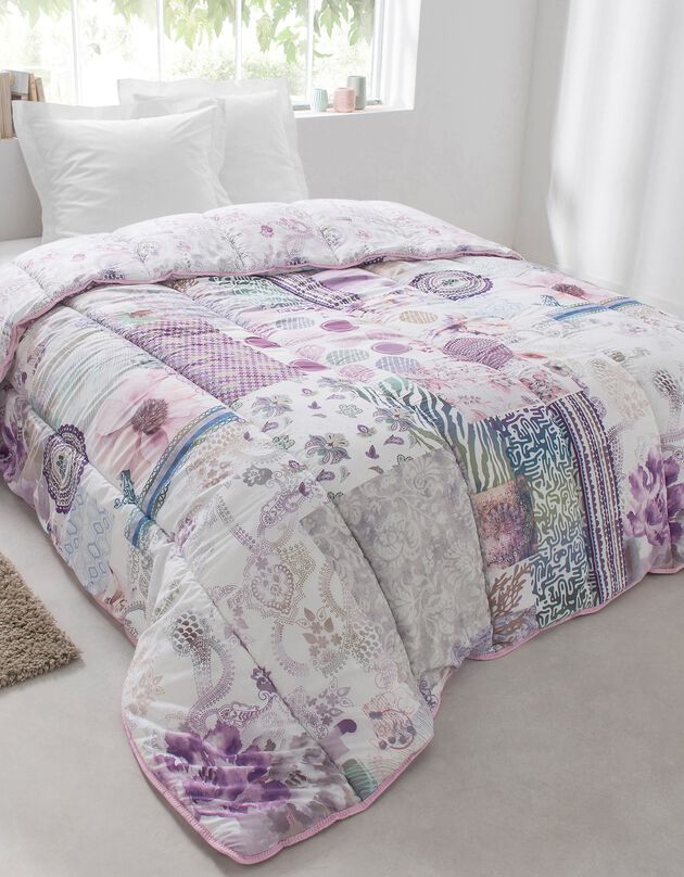Couette coton imprimée Champêtre 200g/m2 (parme / gris)