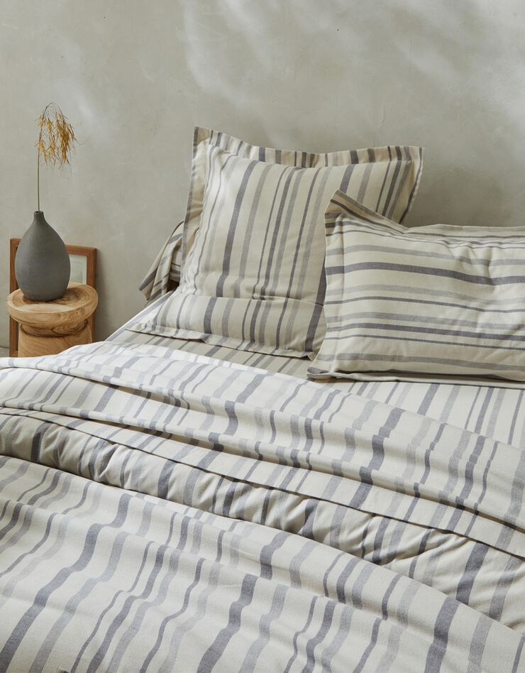 Linge de lit en flanelle rayée tissé-teint (gris)