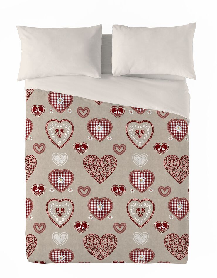 Couette microfibre imprimée chalet 200 g/m² (rouge / beige)