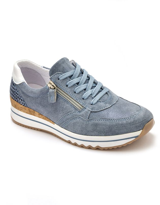 Baskets dessus cuir texturé - largeur confort   (bleu)