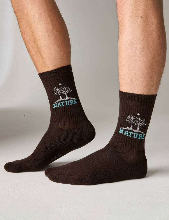 Chaussettes maille c&ocirc;tel&eacute;e jacquard - lot de 3 paires  (marron + bleu + beige)
