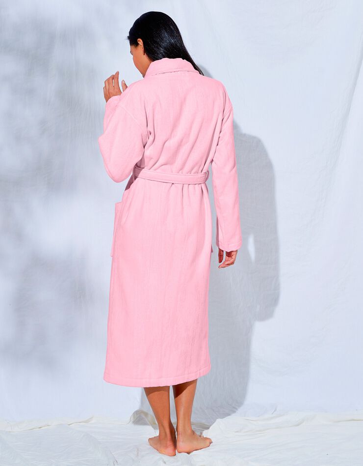 Peignoir mixte adulte éponge velours col châle (rose poudré) Peignoir mixte adulte éponge velours col châle (rose poudré)