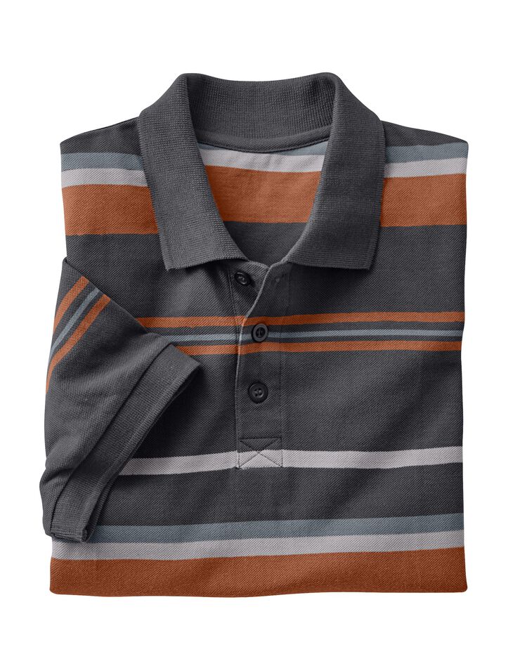 Polo maille piquée rayée, manches courtes (anthracite) Polo maille piquée rayée, manches courtes (anthracite)