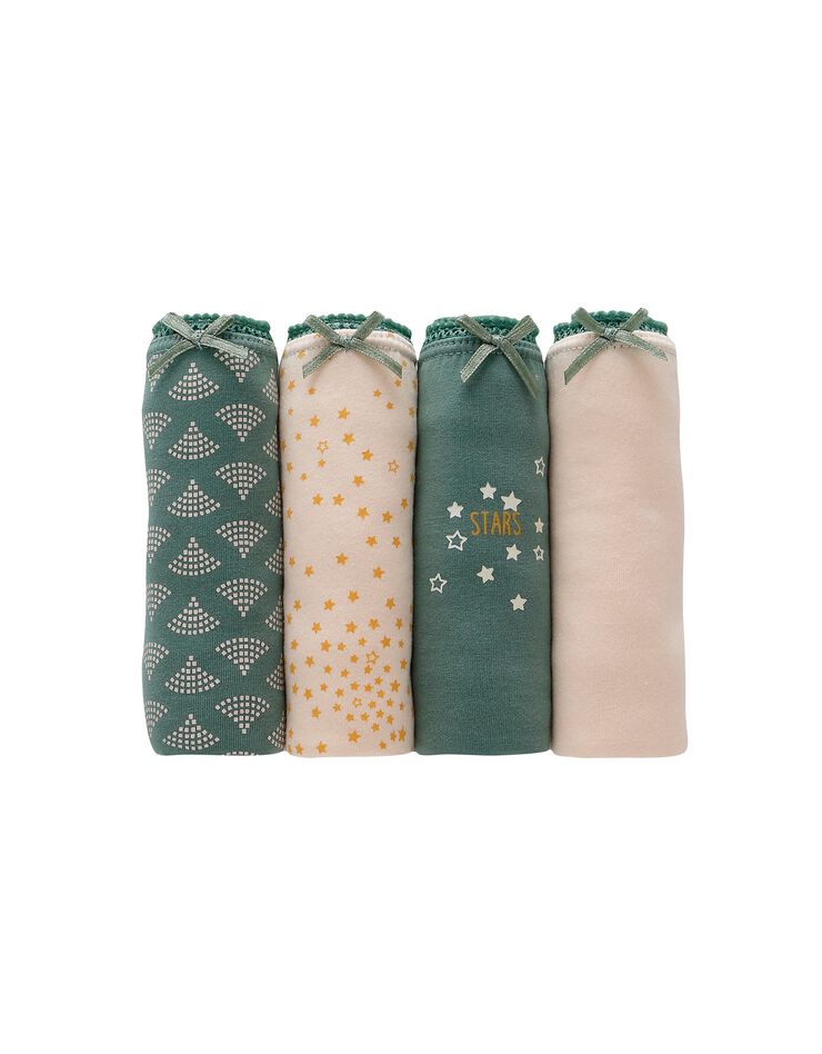 Culotte coton forme midi imprimé motifs « étoiles »  assortis – Lot de 4 (sable / vert)