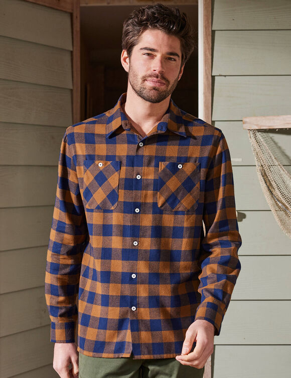 Chemise carreaux &eacute;cossais flanelle (cuivre / marine)