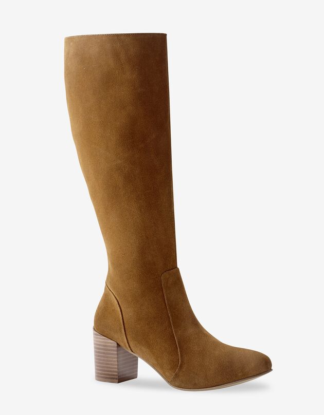 Bottes à talon en croûte de cuir (beige foncé)
