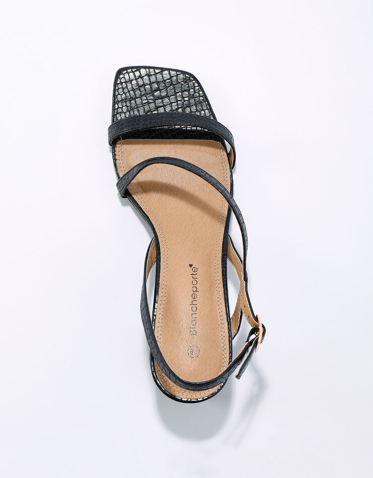 Sandales à fines brides effet croco et talon carré (noir) Sandales à fines brides effet croco et talon carré (noir)
