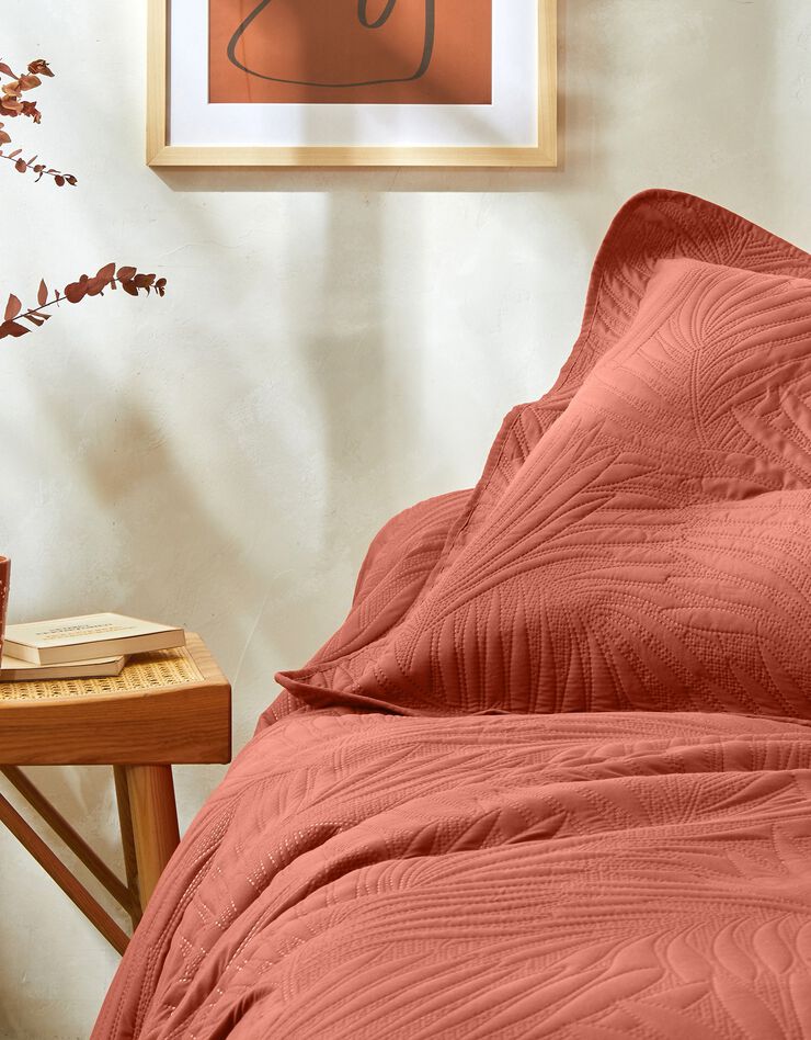 Couvre-lit uni matelassé reliéfé "feuillage" (terracotta)