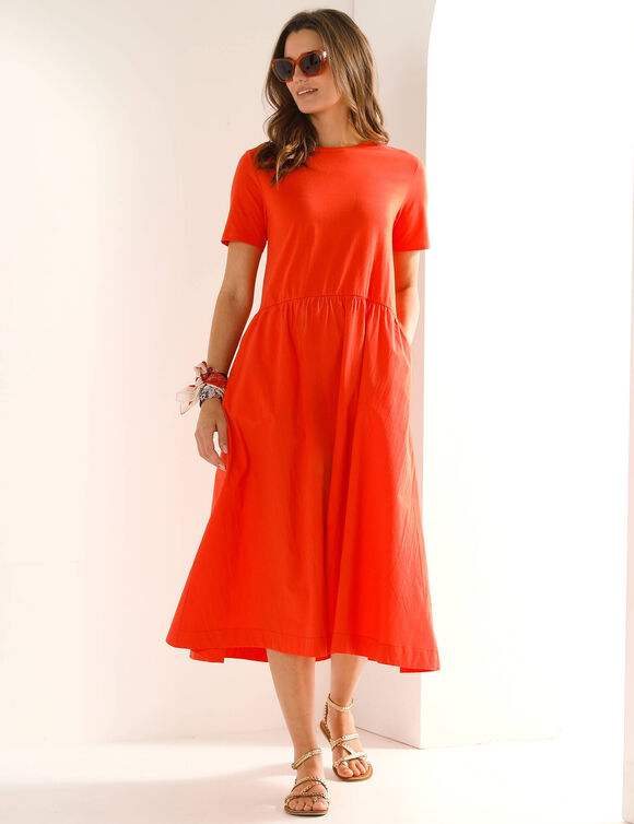 Robe bi-mati&egrave;re, manches courtes (orange)