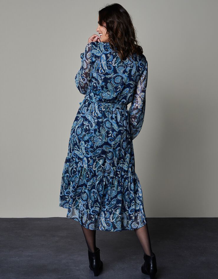 Robe mi-longue en voile imprimé cachemire (indigo / vert)