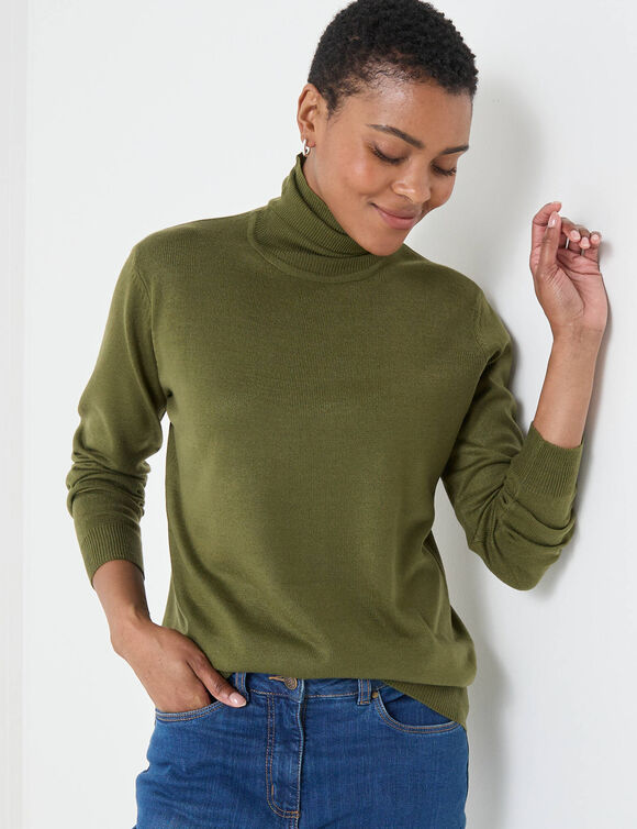 Pull col roulé, toucher doux (kaki)