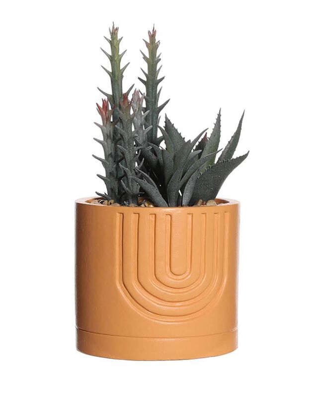 Plante artificielle et pot ciment (orange)